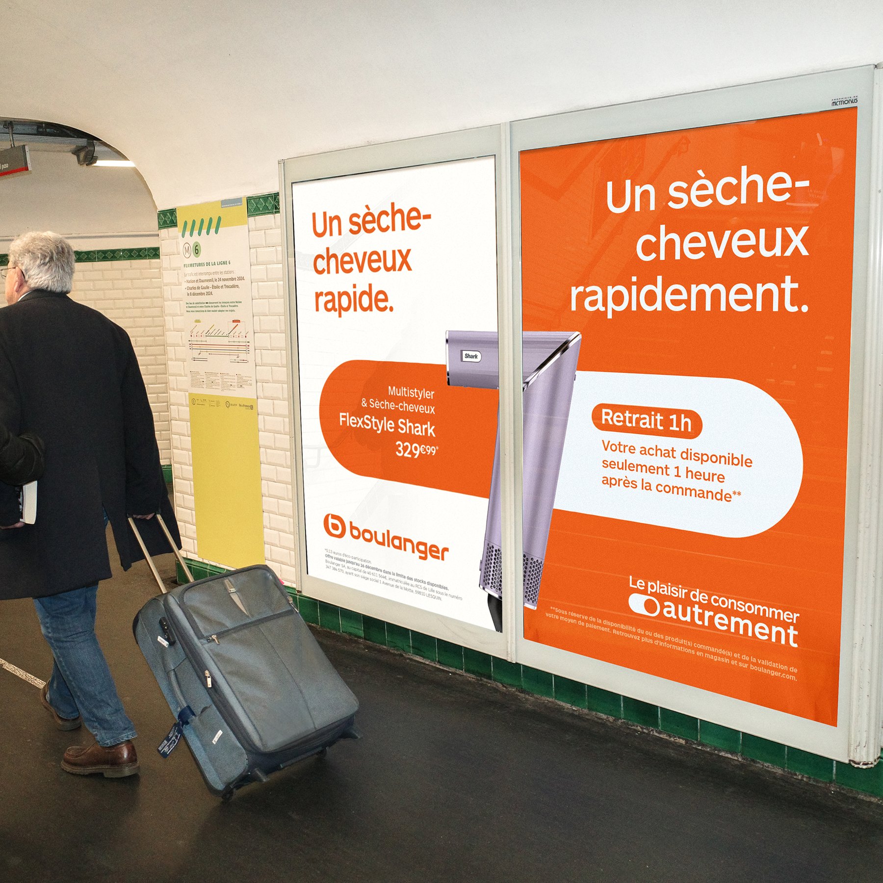 Affiches de couloir de métro « Un sèche-cheveux rapide. Un sèche-cheveux rapidement. » : FlexStyle Shark, retrait en 1 heure