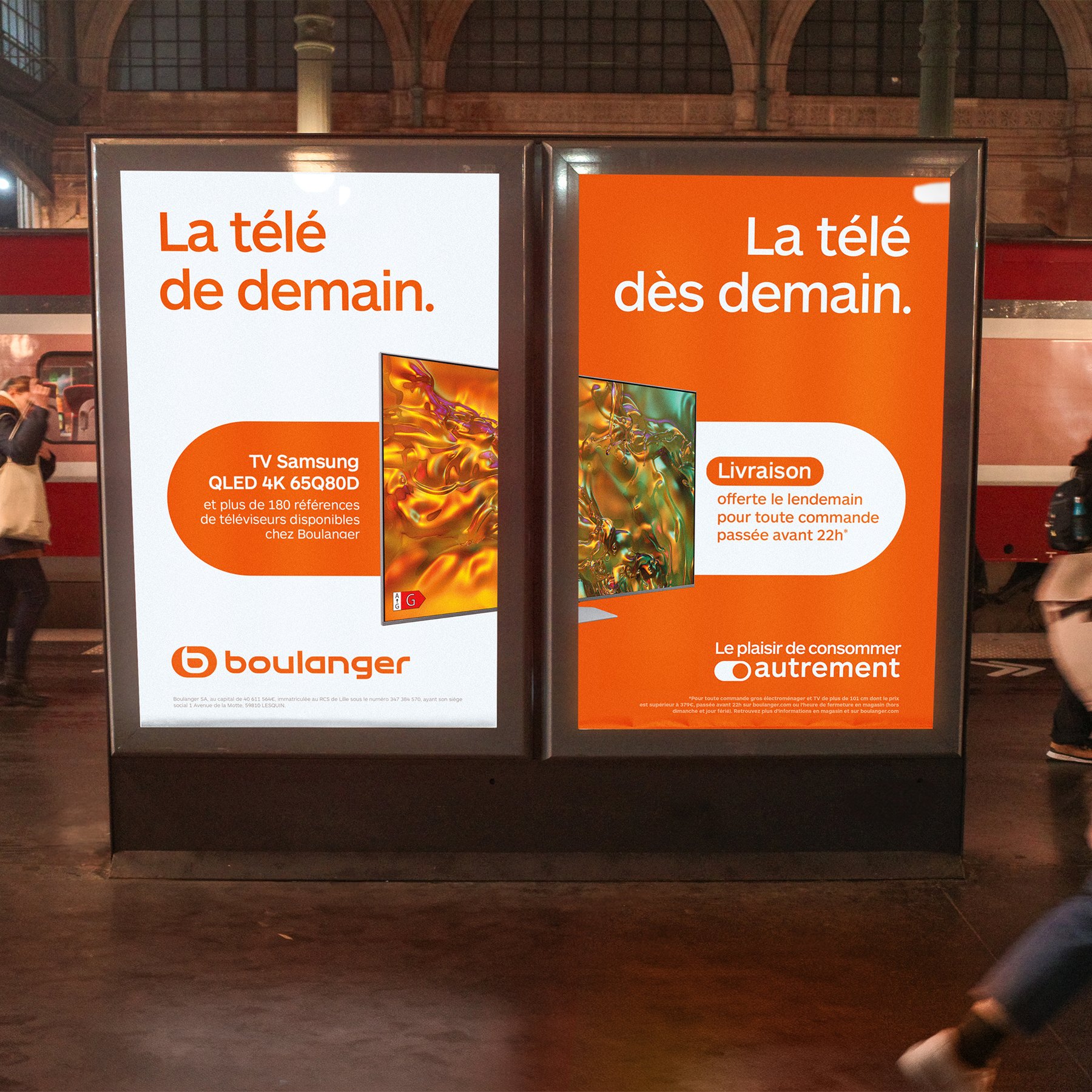 Colonne en gare « La télé de demain. La télé dès demain. » : TV Samsung QLED, livraison le lendemain