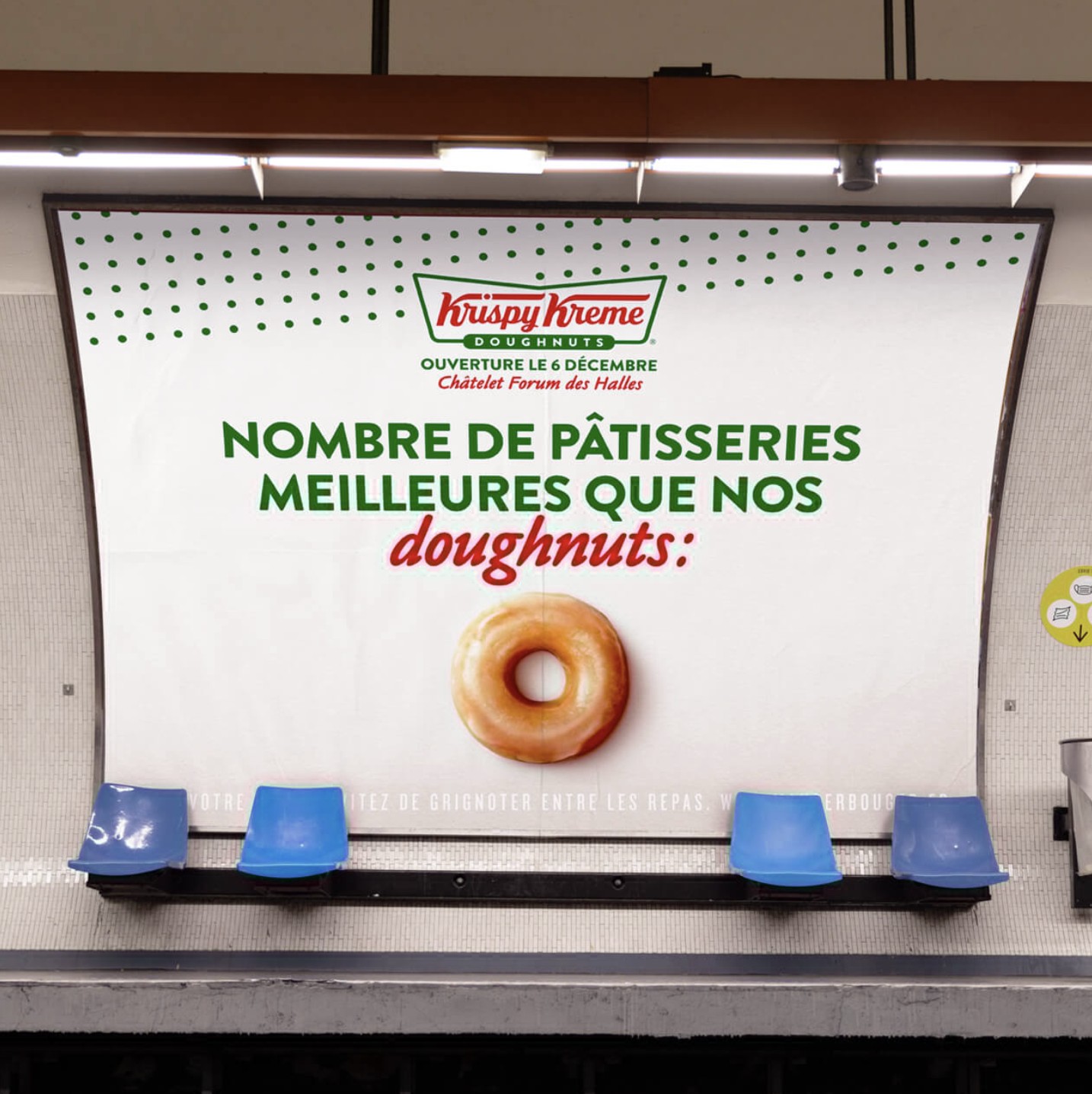 Affiche de métro « Nombre de pâtisseries meilleures que nos doughnuts : » avec un seul doughnut