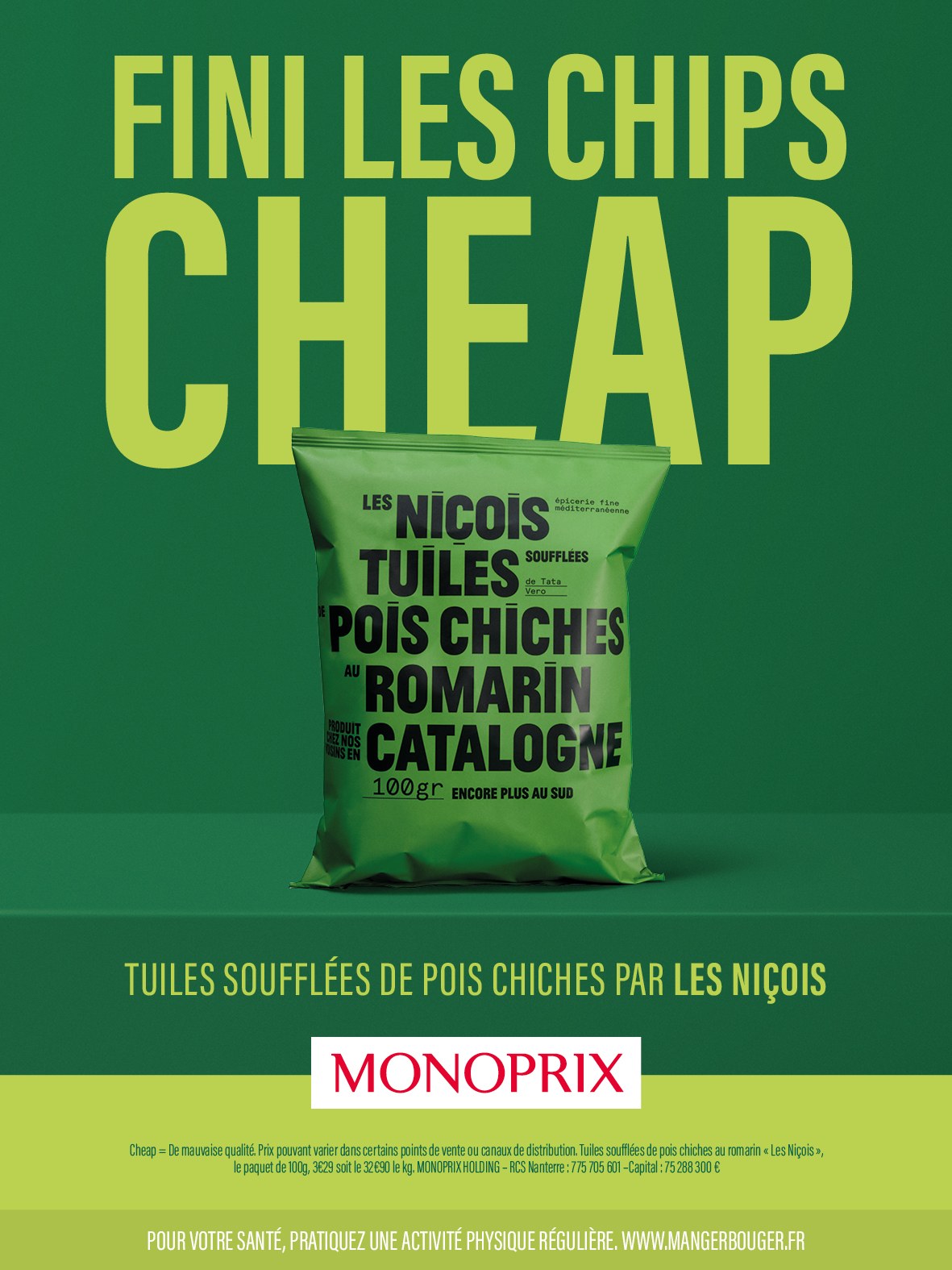 Affiche « Fini les chips cheap » : tuiles soufflées de pois chiches par Les Niçois