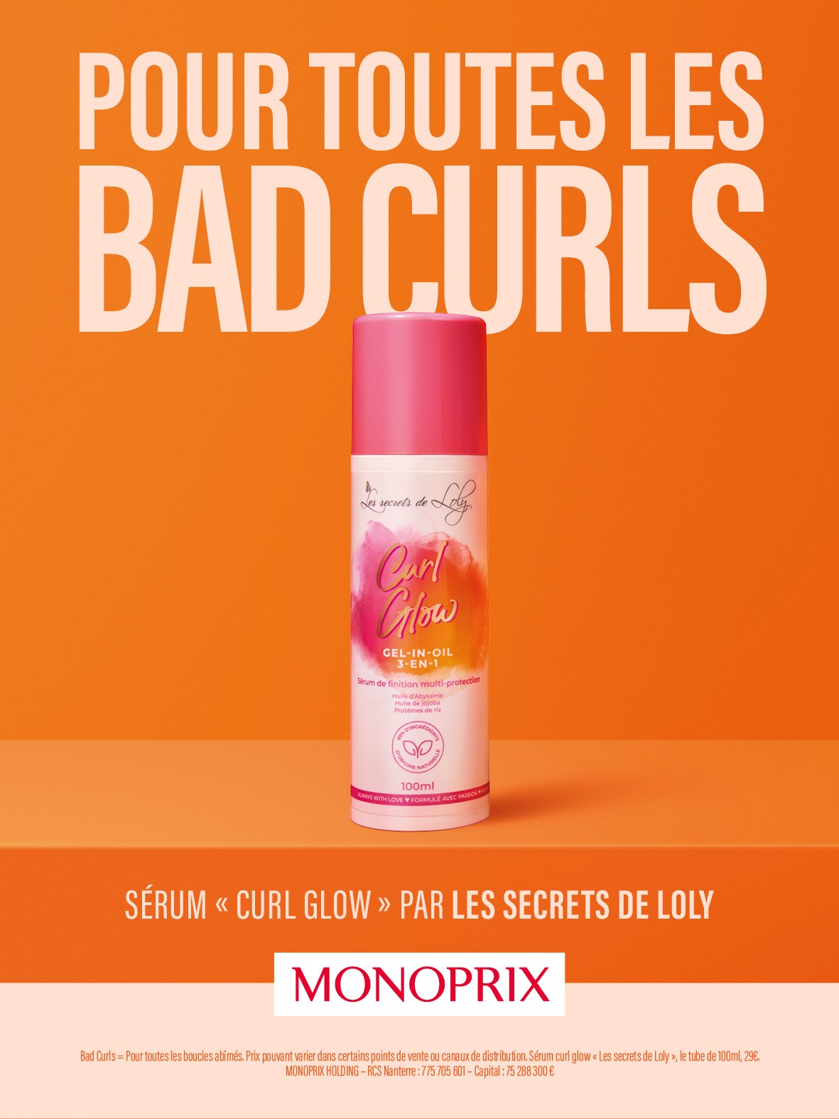 Affiche « Pour toutes les bad curls » : sérum Curl Glow par Les Secrets de Loly