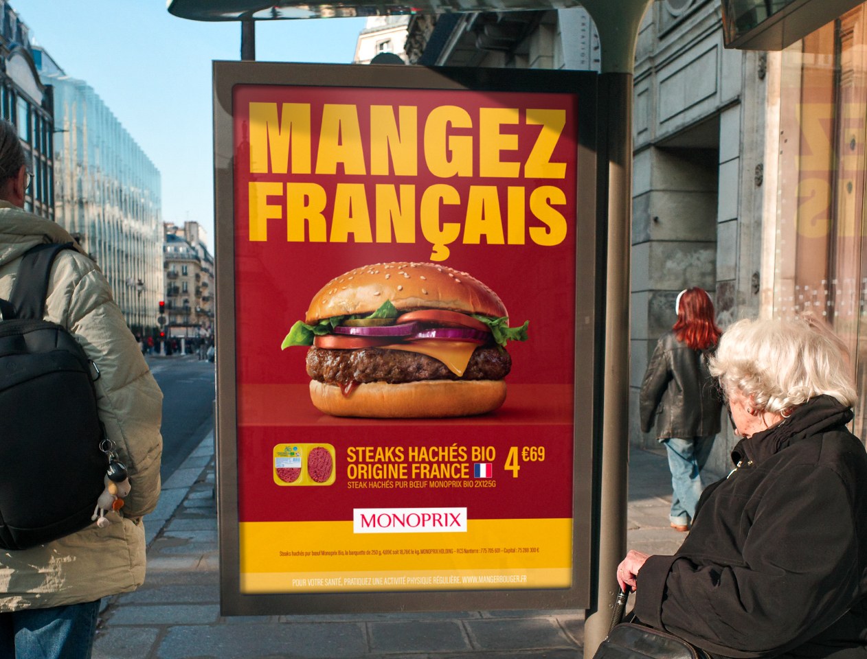 Abribus « Mangez Français » : un burger aux steaks hachés bio origine France, 4,69 €